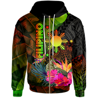 The Philippines Polynesian Zip up Hoodie Hibiscus and Banana Leaves Unisex Reggae - Polynesian Pride