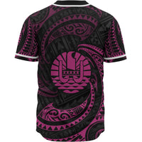 Tahiti Polynesian Custom Personalised Baseball Shirt - Pink Tribal Wave - Polynesian Pride