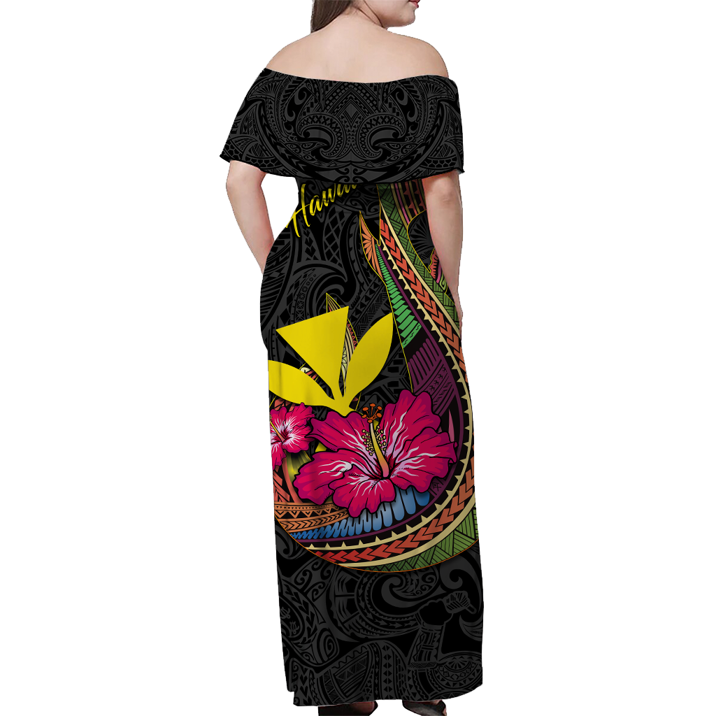 Hawaii Polynesian Fish Hook Hibiscus Women Off Shoulder Dress - LT12 - Polynesian Pride