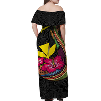 Hawaii Polynesian Fish Hook Hibiscus Women Off Shoulder Dress - LT12 - Polynesian Pride