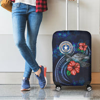 Northern Mariana Islands Polynesian Luggage Cover - Blue Turtle Hibiscus - Polynesian Pride