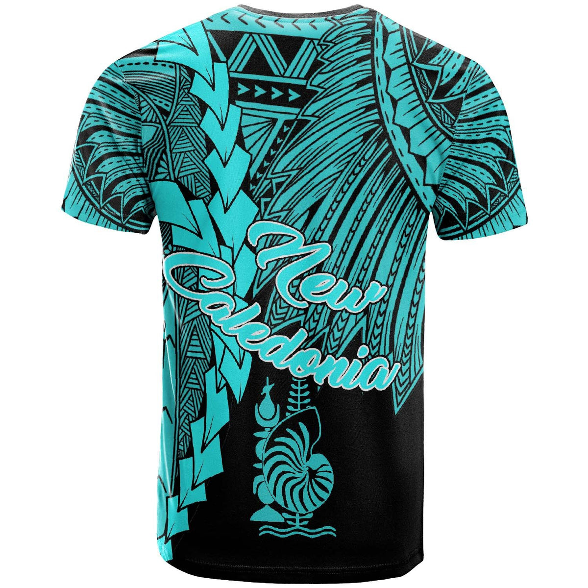 New Caledonia Polynesian Custom T Shirt Tribal Wave Tattoo Neon Blue - Polynesian Pride