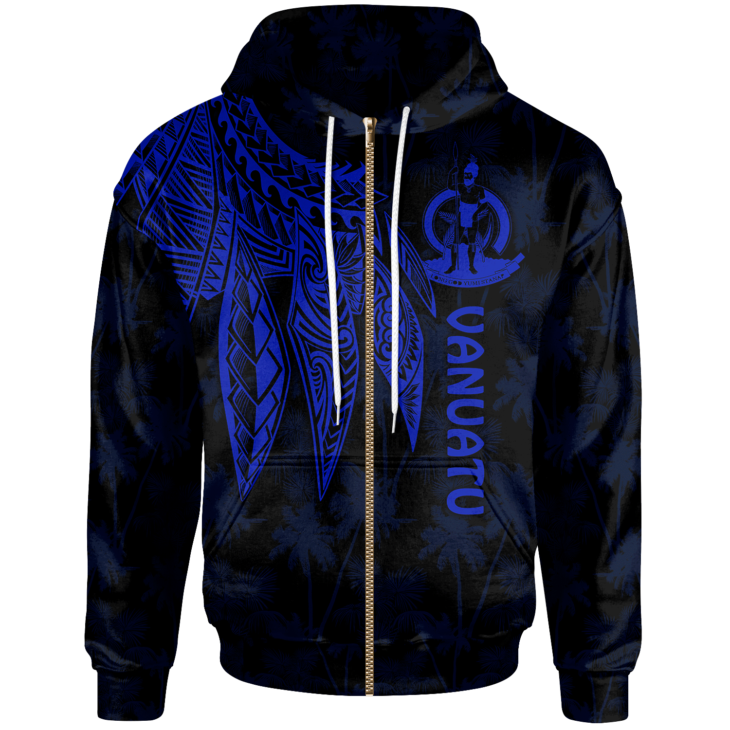 Vanuatu Zip up Hoodie Polynesian Wings (Blue) Unisex Blue - Polynesian Pride
