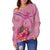 New Caledonia Polynesian Women's Off Shoulder Sweater - Floral With Seal Pink - Polynesian Pride