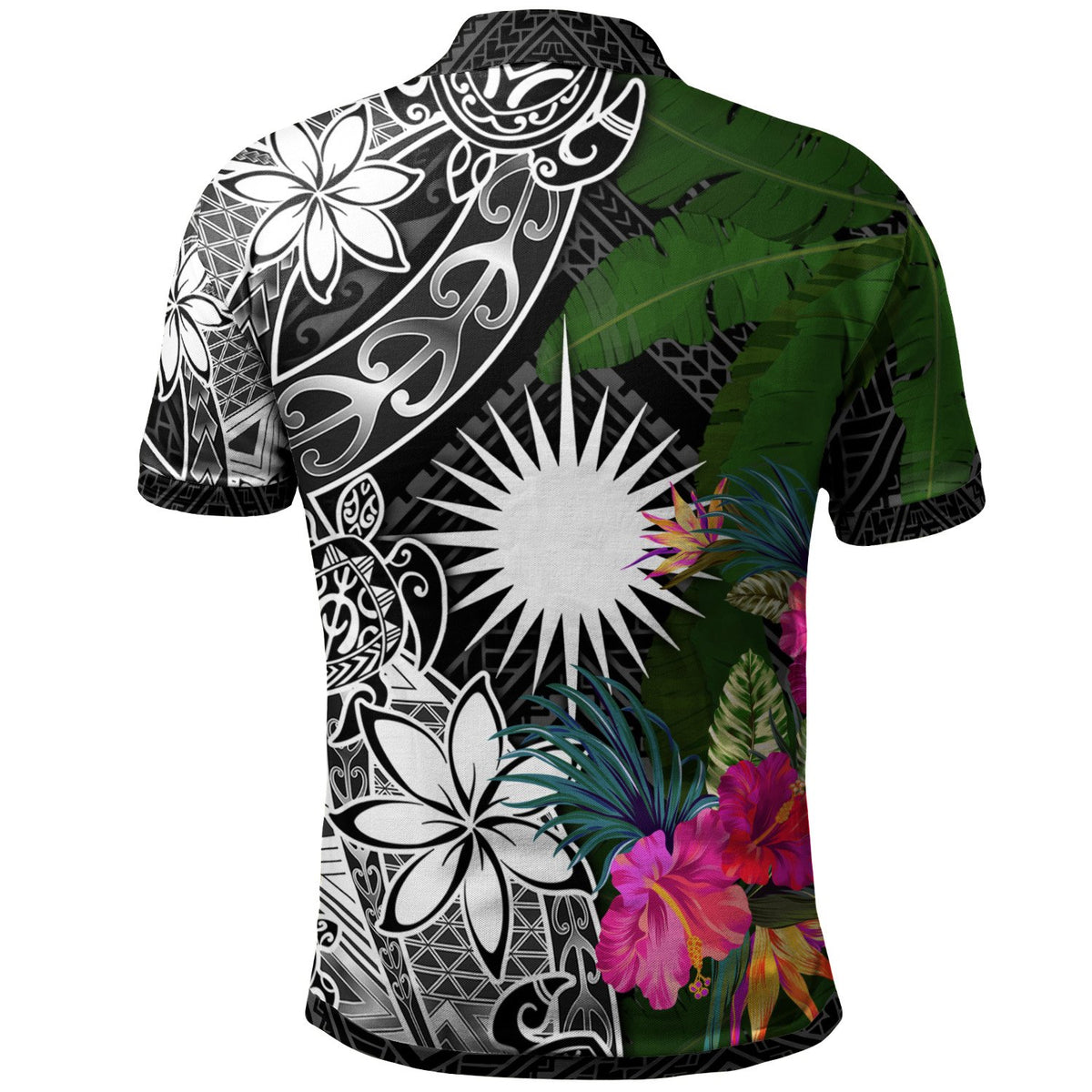 Marshall Islands Polo Shirt Turtle Plumeria Banana Leaf - Polynesian Pride