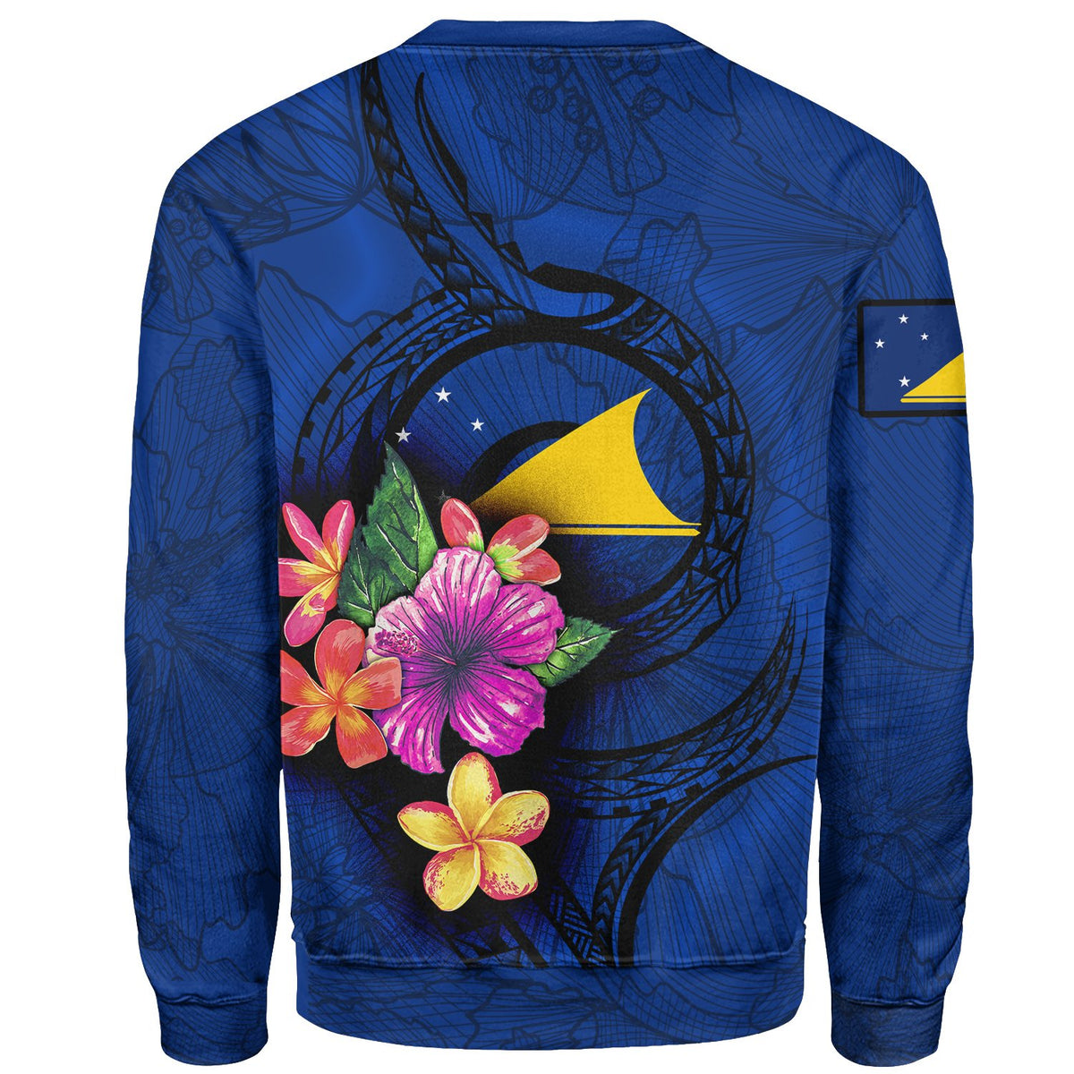 Tokelau Polynesian Sweater - Floral With Seal Blue - Polynesian Pride