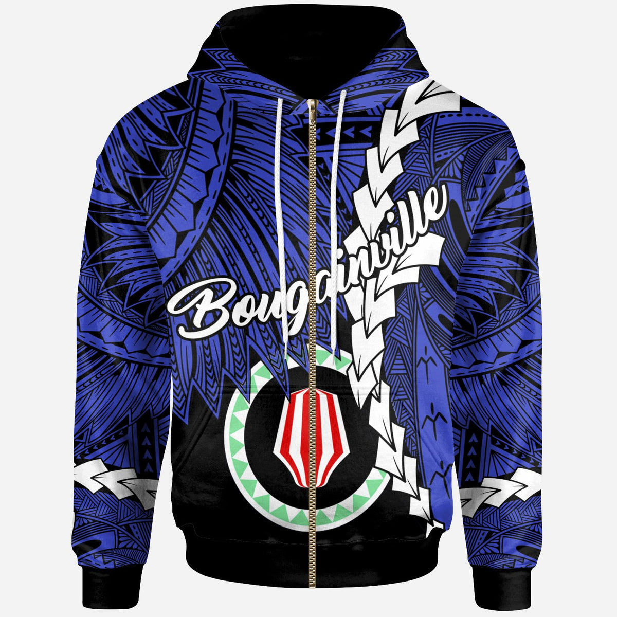 Papua New Guinea Autonomous Region of Bougainville Province Polynesian Zip Hoodie Tribal Wave Tattoo Unisex Blue - Polynesian Pride