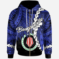 Papua New Guinea Autonomous Region of Bougainville Province Polynesian Zip Hoodie Tribal Wave Tattoo Unisex Blue - Polynesian Pride