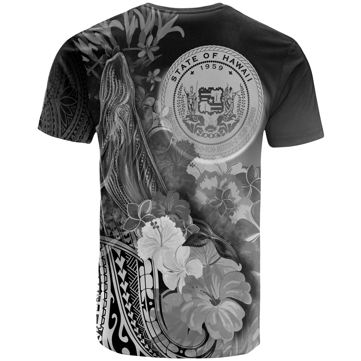 Polynesian Hawaii Custom T Shirts Humpback Whale with Tropical Flowers (White) - Polynesian Pride