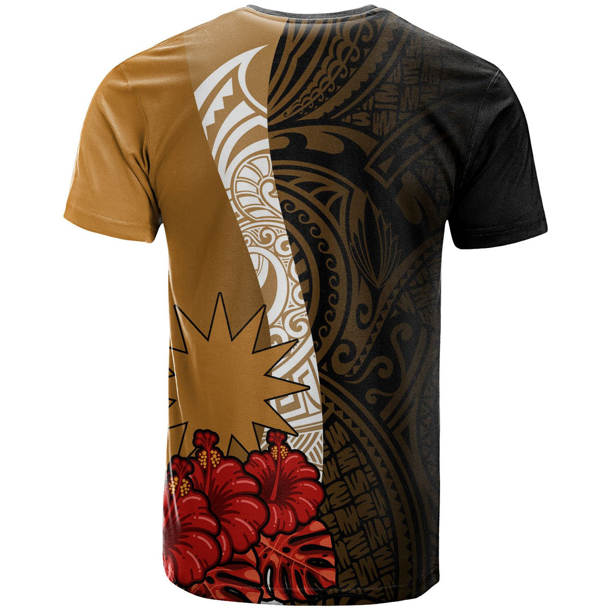 Nauru Polynesian T Shirt Coat Of Arms With Hibiscus Gold - Polynesian Pride