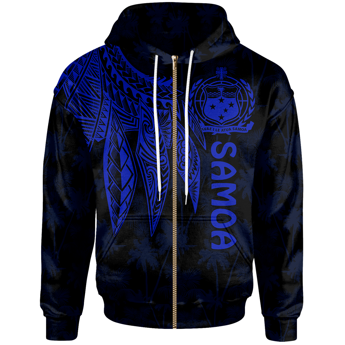 Samoa Zip up Hoodie Polynesian Wings (Blue) Unisex Blue - Polynesian Pride