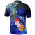 Marshall Islands Custom Polo Shirt Humpback Whale with Tropical Flowers (Blue) - Polynesian Pride