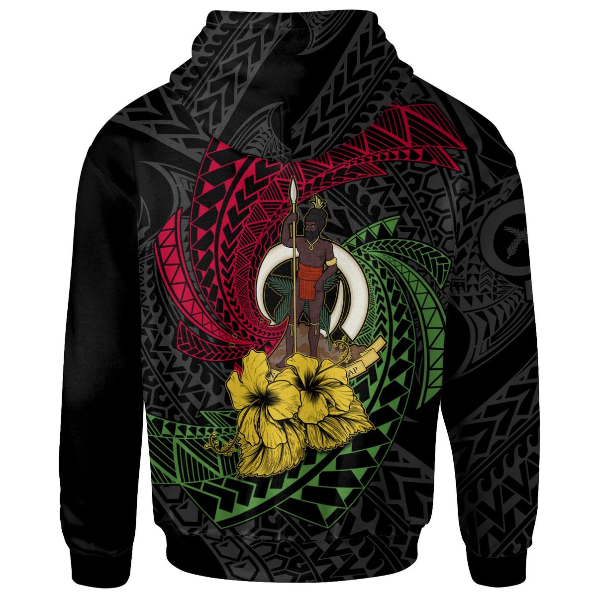 Vanuatu Zip up Hoodie Flag Spiral Pattern Hibiscus - Polynesian Pride