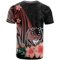 Pohnpei Custom T Shirt Red Polynesian Hibiscus Pattern Style - Polynesian Pride