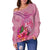 Tonga Polynesian Women's Off Shoulder Sweater - Floral With Seal Pink - Polynesian Pride