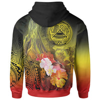 American Samoa Polynesian Zip up Hoodie Humpback Whale with Tropical Flowers - Polynesian Pride