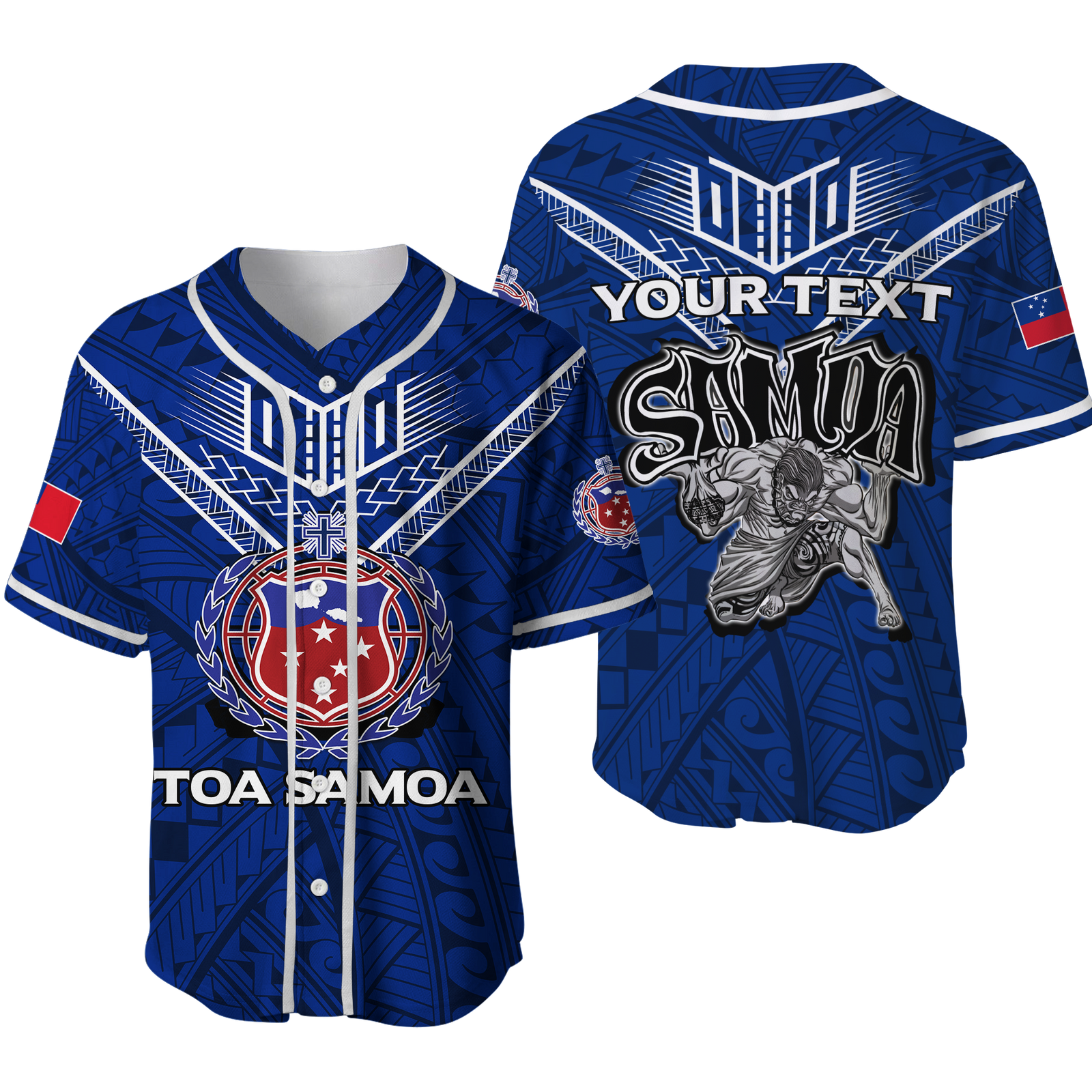 (Custom Personalised) Toa Samoa Rugby Baseball Jersey - Samoan Warrior Pride - LT12 Unisex Blue - Polynesian Pride