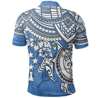 Kosrae Polo Shirt Kosrae Flag White Turtle Hibiscus - Polynesian Pride