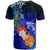 Custom Yap T Shirt Humpback Whale with Tropical Flowers (Blue) - Polynesian Pride