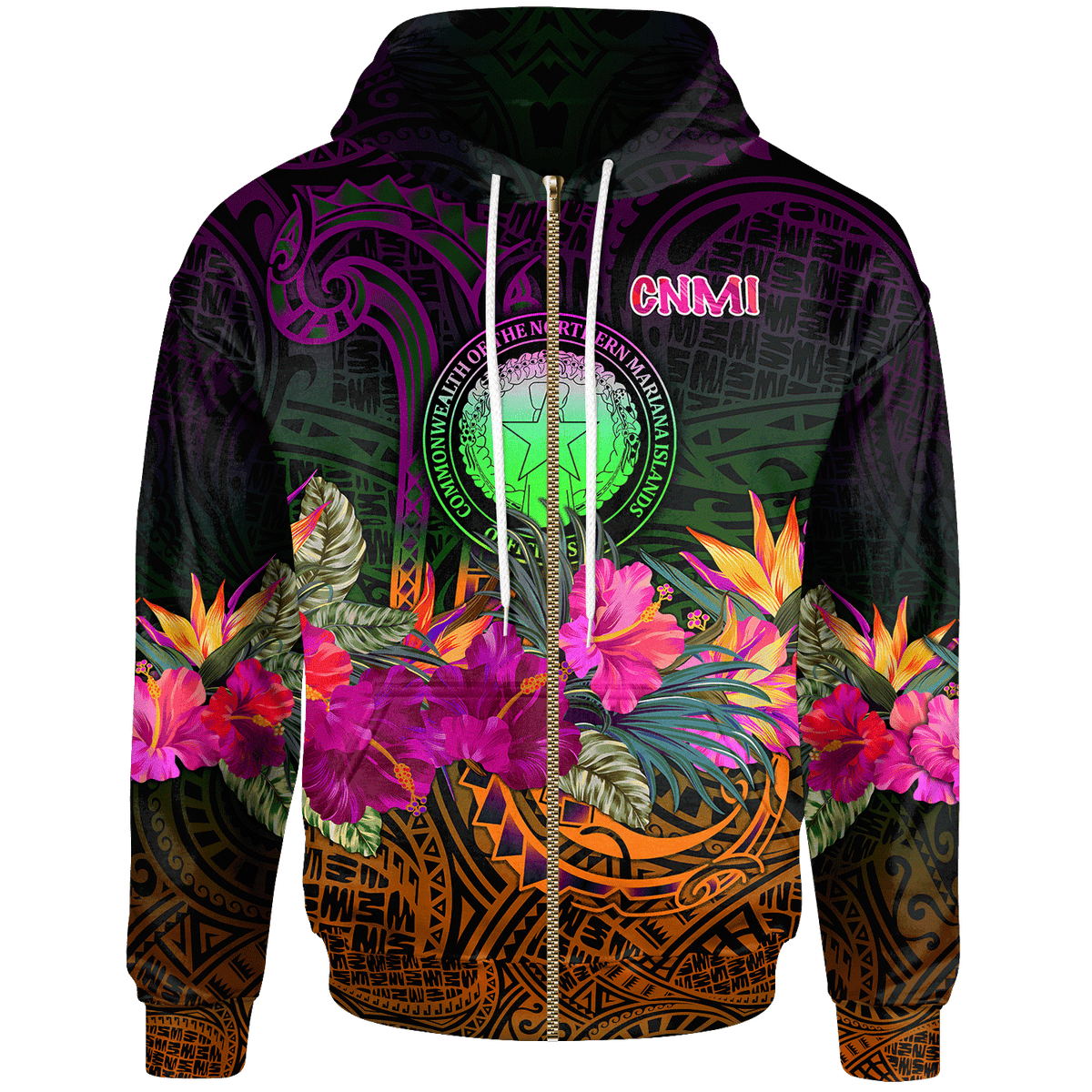 Northern Mariana Islands Polynesian Zip up Hoodie Summer Hibiscus Unisex Reggae - Polynesian Pride