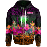 Northern Mariana Islands Polynesian Zip up Hoodie Summer Hibiscus Unisex Reggae - Polynesian Pride