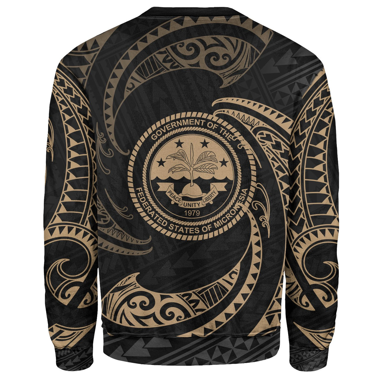 Federated States Of Micronesia Custom Personalised Sweater - Gold Tribal Wave - Polynesian Pride