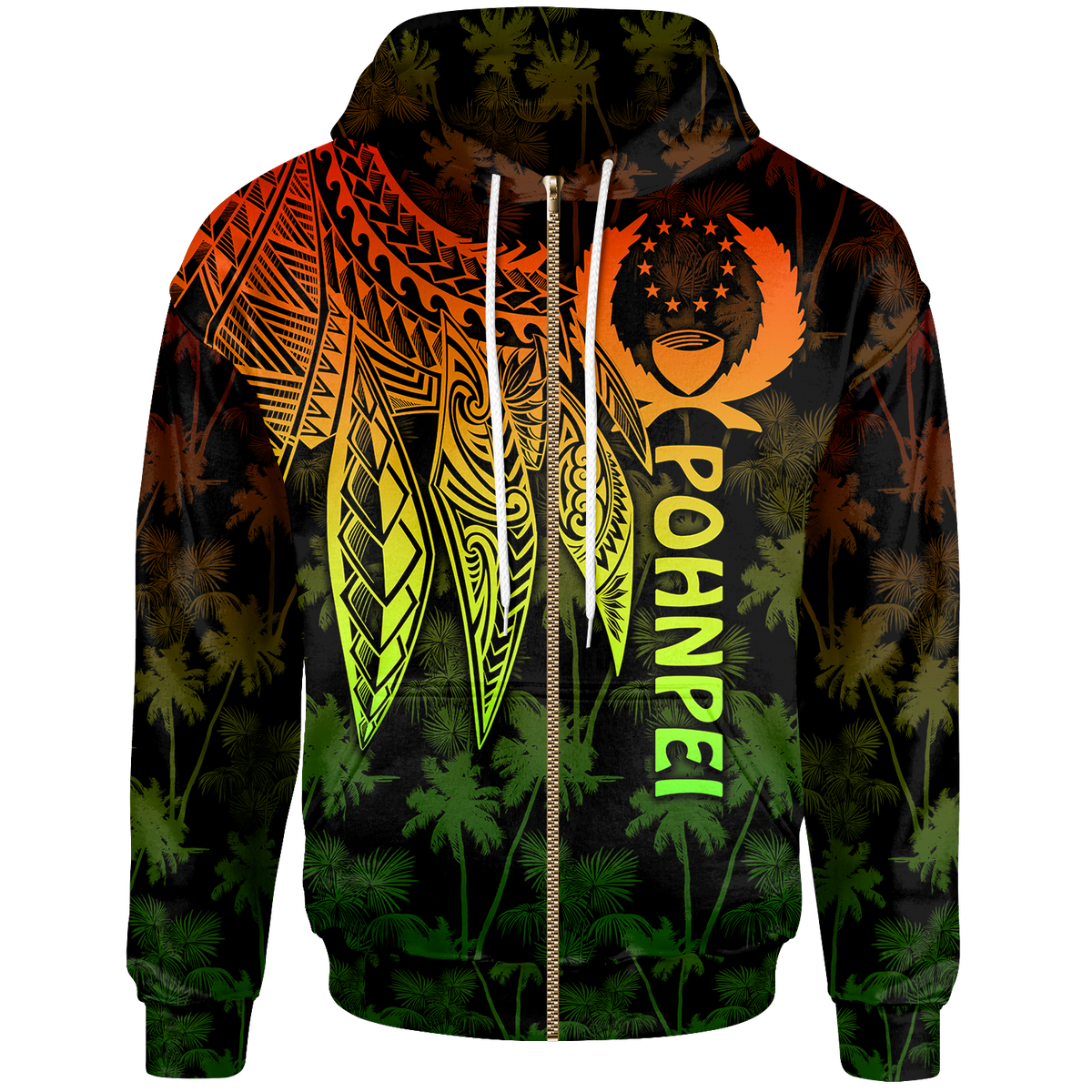 Pohnpei Zip up Hoodie Polynesian Wings (Reggae) Unisex Reggae - Polynesian Pride