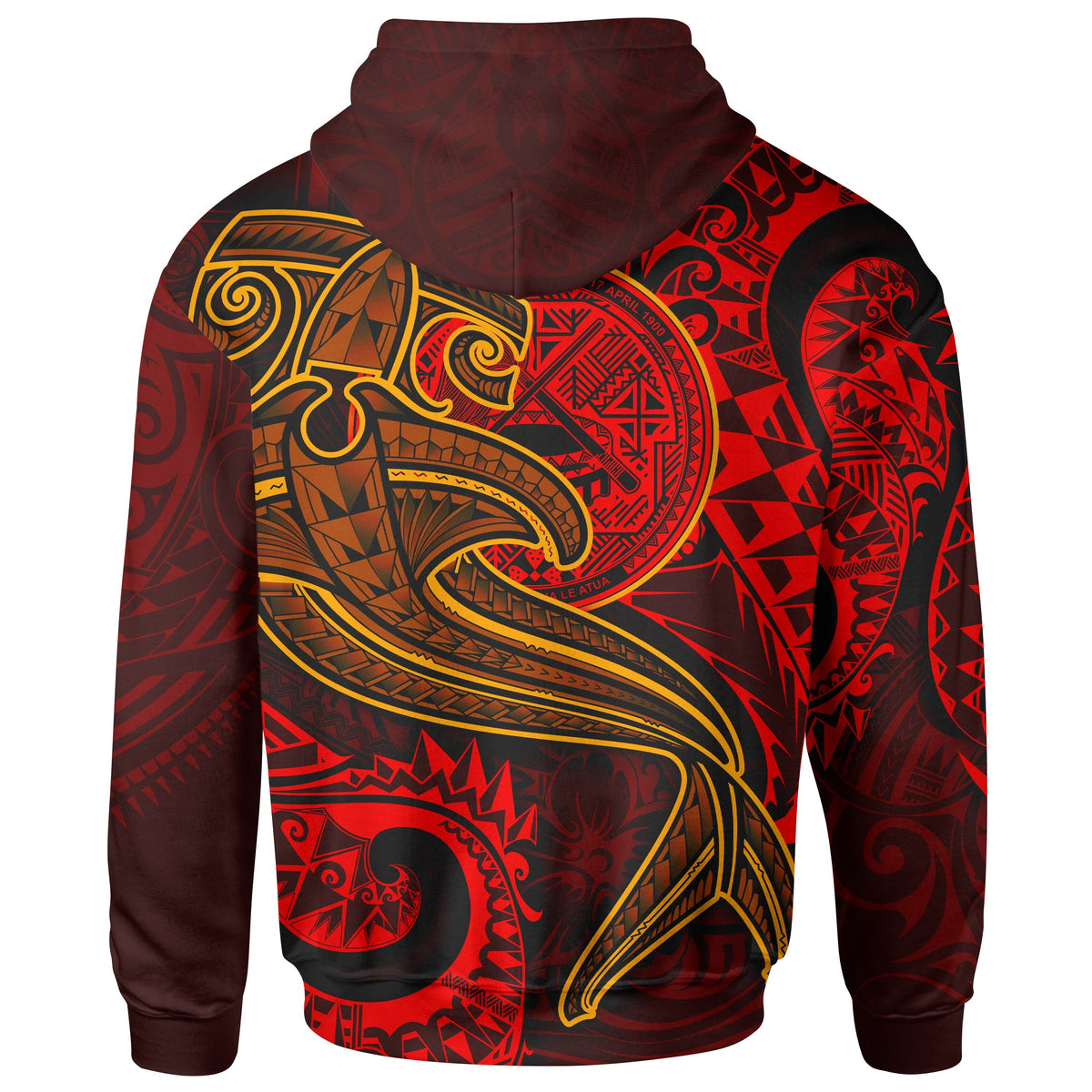 American Samoa Hoodie Red Shark Polynesian Tattoo - Polynesian Pride