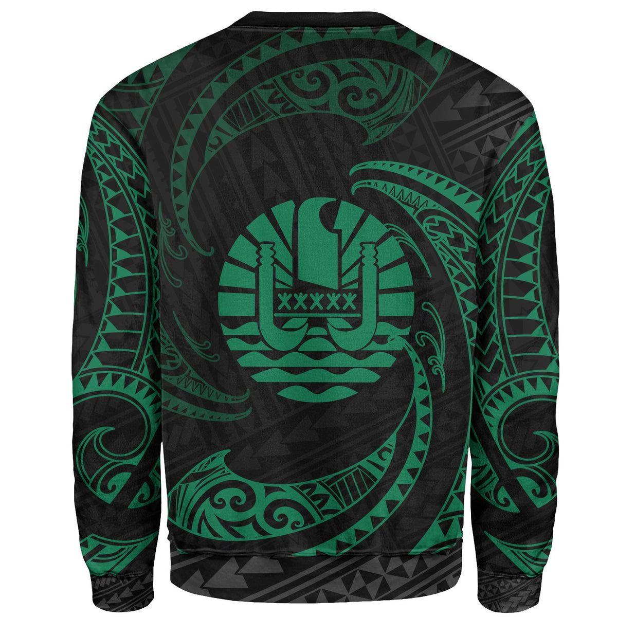 Tahiti Polynesian Custom Personalised Sweater - Green Tribal Wave - Polynesian Pride