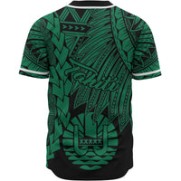 Tahiti Polynesian Custom Personalised Baseball Shirt - Tribal Wave Tattoo Green - Polynesian Pride