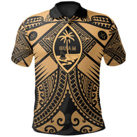 Guam Polynesian Polo Shirt Guam Gold Seal with Polynesian Tattoo Unisex Gold - Polynesian Pride