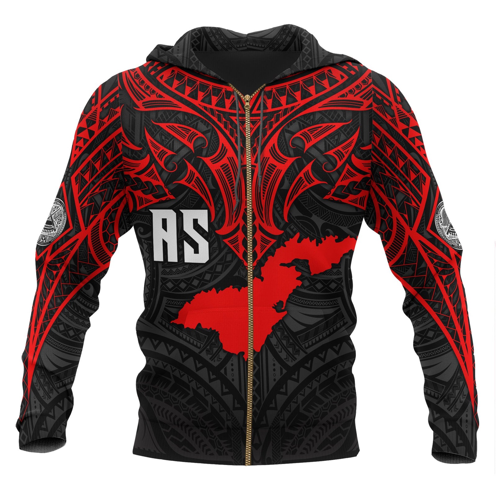 American Samoa Polynesian Zip up Hoodie Whale Tail Unisex Red - Polynesian Pride