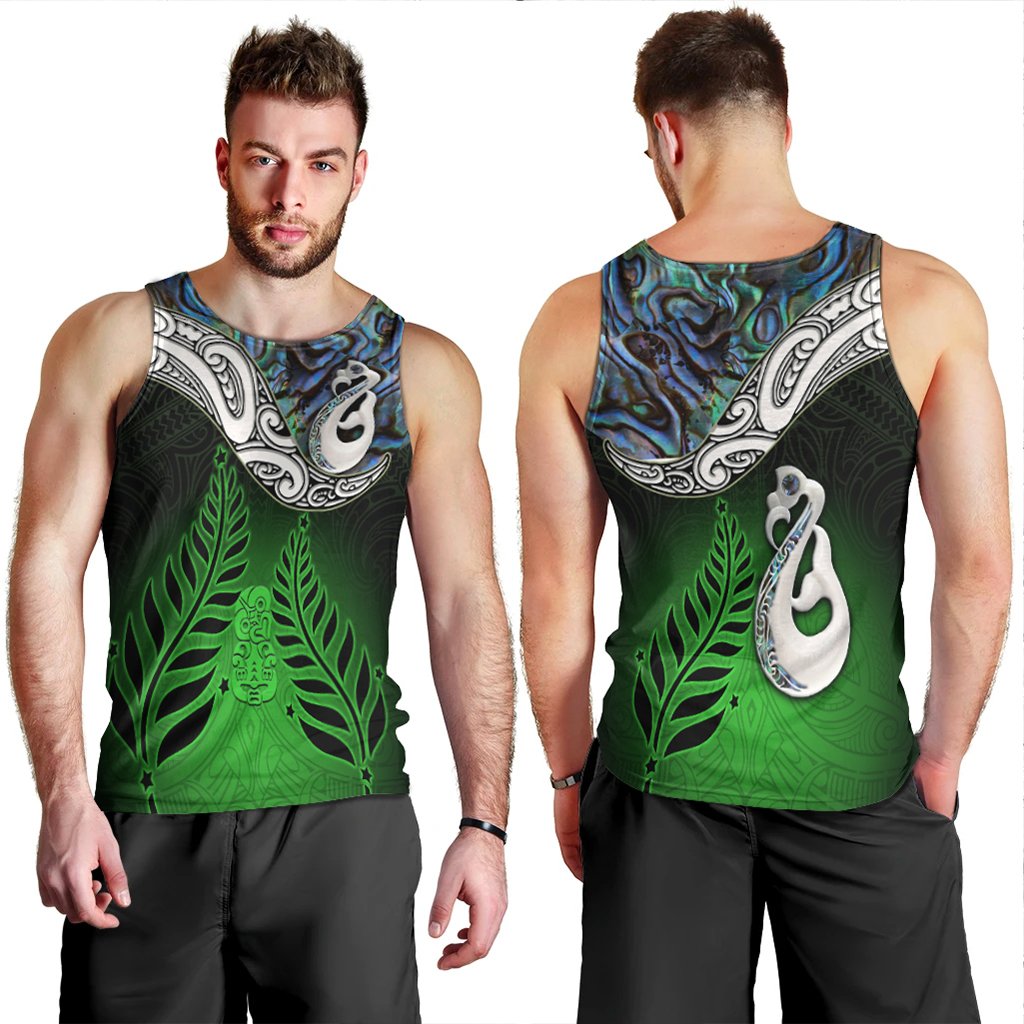 New Zealand Maori Men Tank Top - Manaia Paua Shell Glitter Green LT4 Art - Polynesian Pride