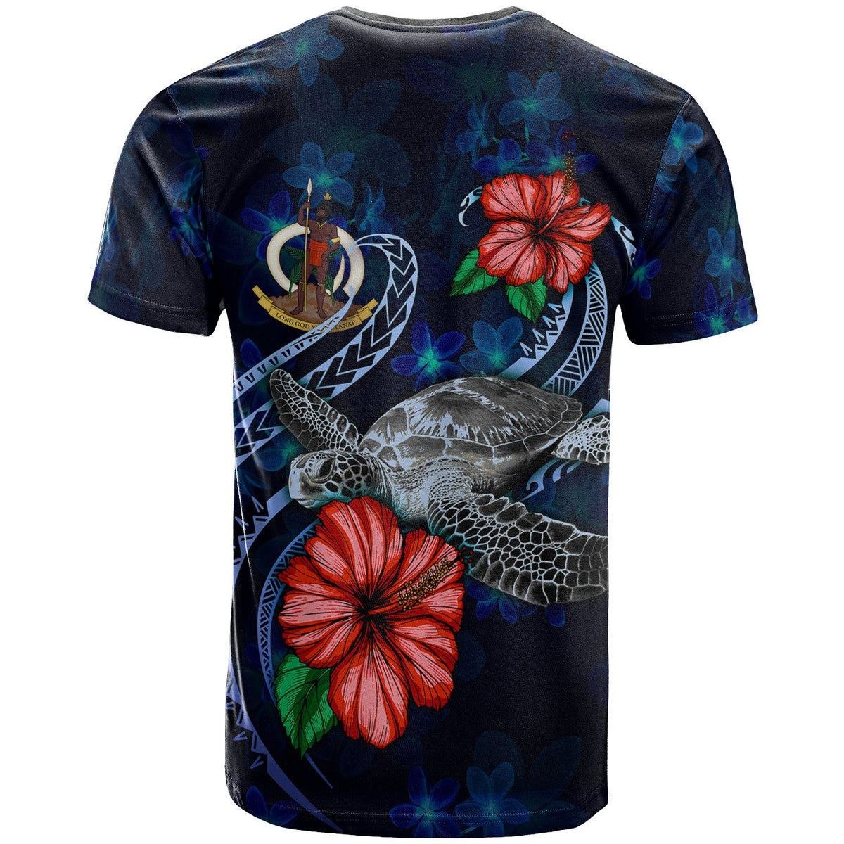 Vanuatu Polynesian T Shirt Blue Turtle Hibiscus - Polynesian Pride
