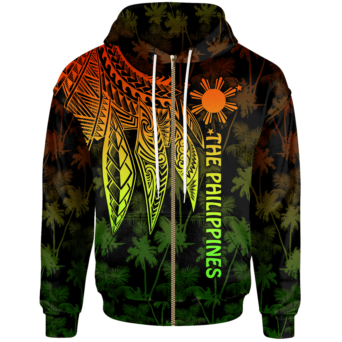 The Philippines Zip up Hoodie Polynesian Wings (Reggae) Unisex Reggae - Polynesian Pride