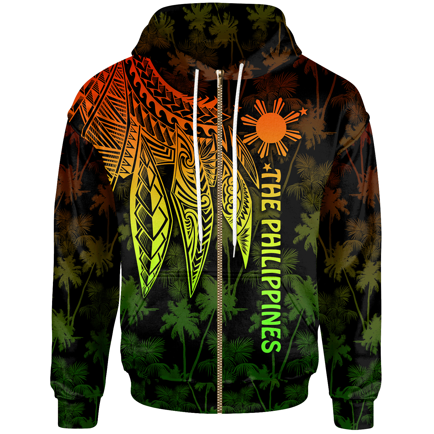 The Philippines Zip up Hoodie Polynesian Wings (Reggae) Unisex Reggae - Polynesian Pride