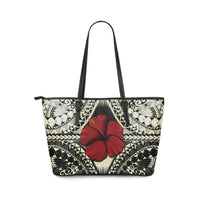 Personalised - Hawaii Hibiscus Culture Polynesian Small Leather Tote - Polynesian Pride
