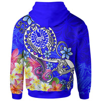 Tahiti Zip up Hoodie Turtle Plumeria (Blue) - Polynesian Pride
