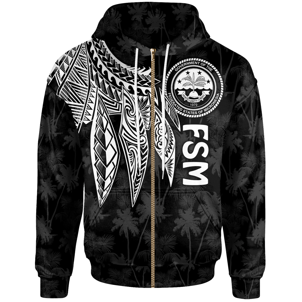 Federated States of Micronesia Zip up Hoodie Polynesian Wings (White) Unisex White - Polynesian Pride