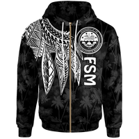 Federated States of Micronesia Zip up Hoodie Polynesian Wings (White) Unisex White - Polynesian Pride