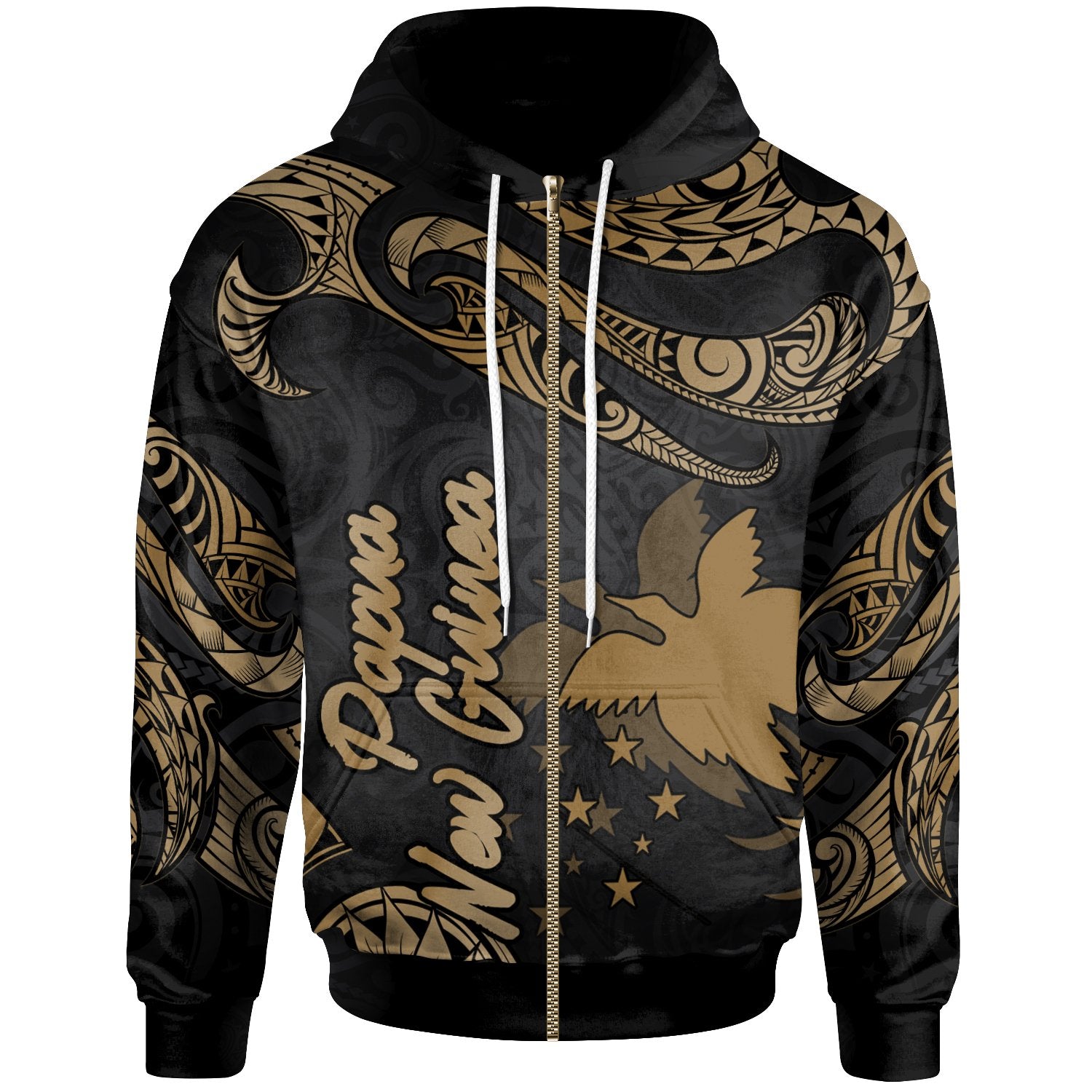 Papua New Guinea Polynesian Zip Hoodie Polynesian Tattoo Gold Version Unisex Gold - Polynesian Pride