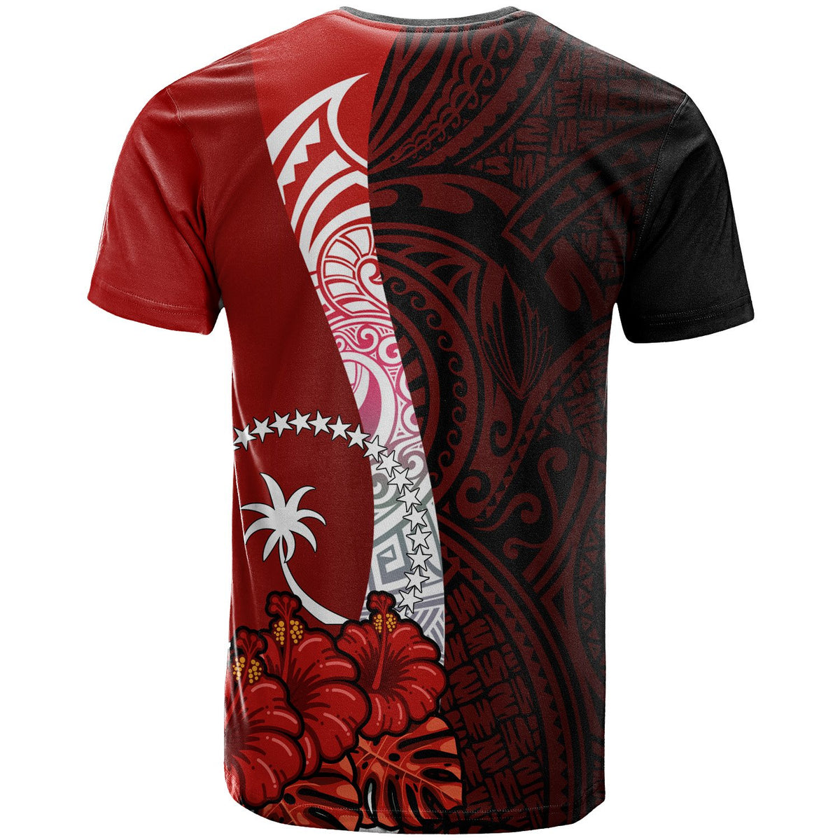 Chuuk Micronesia Custom T Shirt Coat of Arm With Hibiscus - Polynesian Pride