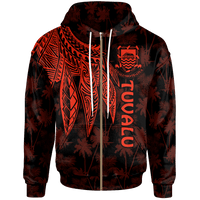Tuvalu Zip up Hoodie Polynesian Wings (Red) Unisex Red - Polynesian Pride