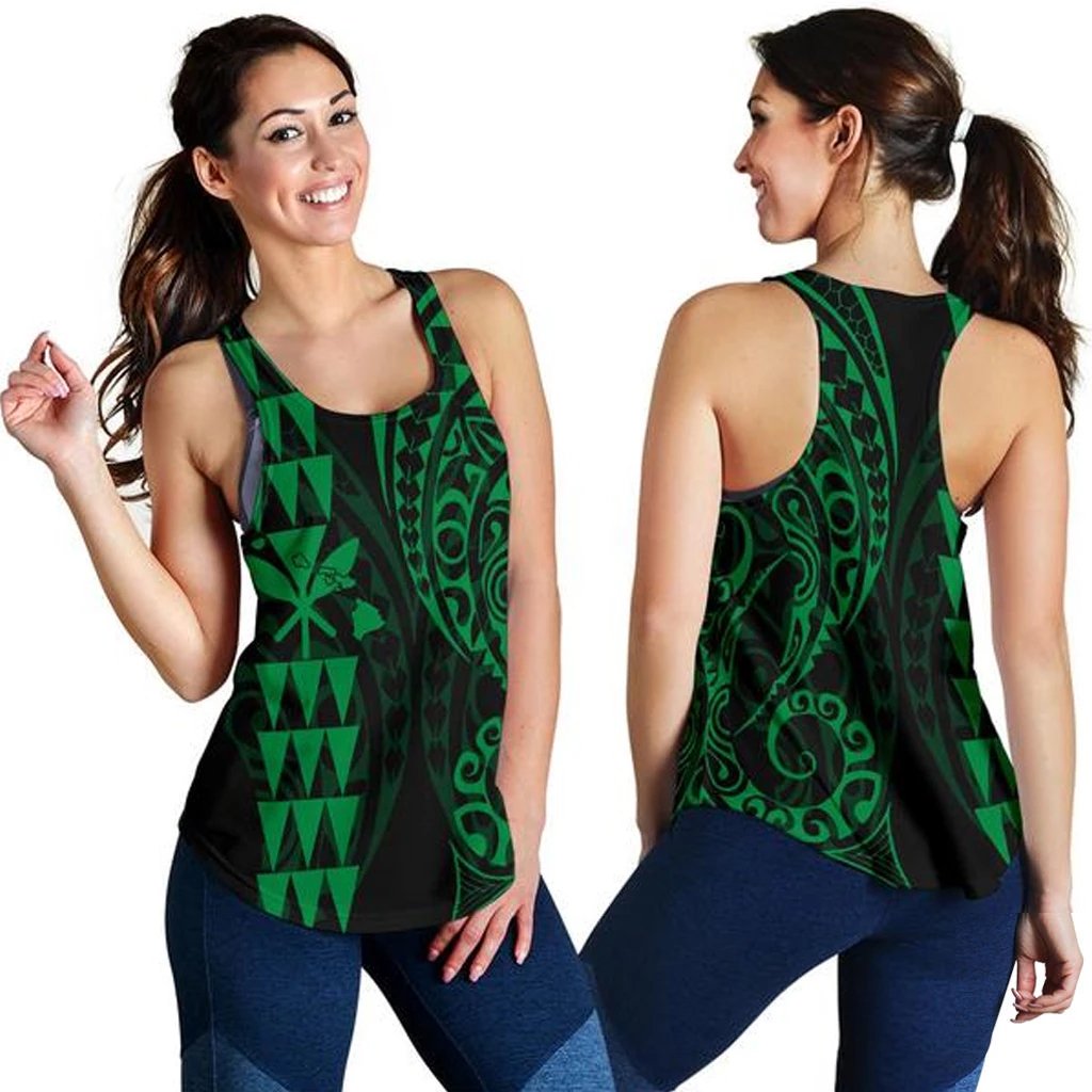 Kanaka Map Women's Racerback Tank Green Green - Polynesian Pride