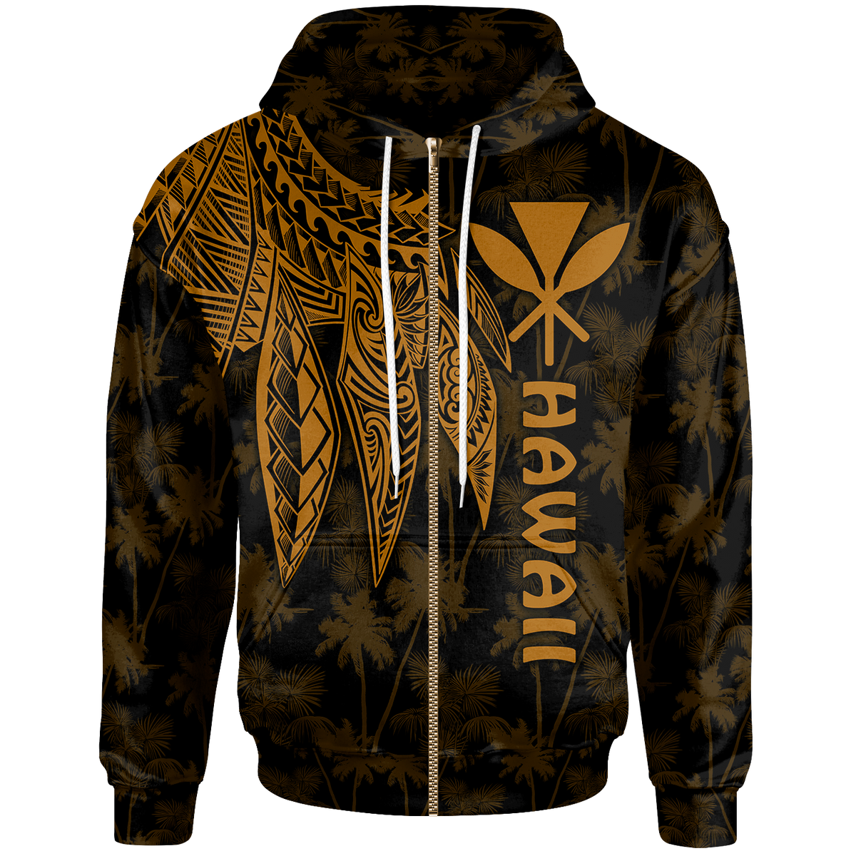 Polynesian Hawaii Kanaka Maoli Zip up Hoodie Polynesian Wings (Golden) Unisex Golden - Polynesian Pride