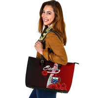 Samoa Polynesian Leather Tote Bag - Coat Of Arm With Hibiscus - Polynesian Pride