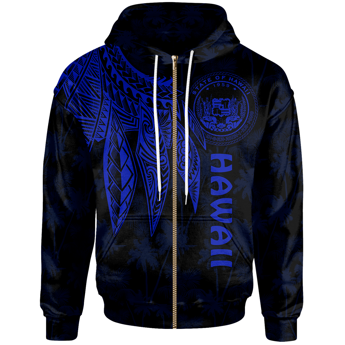 Polynesian Hawaii Zip up Hoodie Polynesian Wings (Blue) Unisex Blue - Polynesian Pride