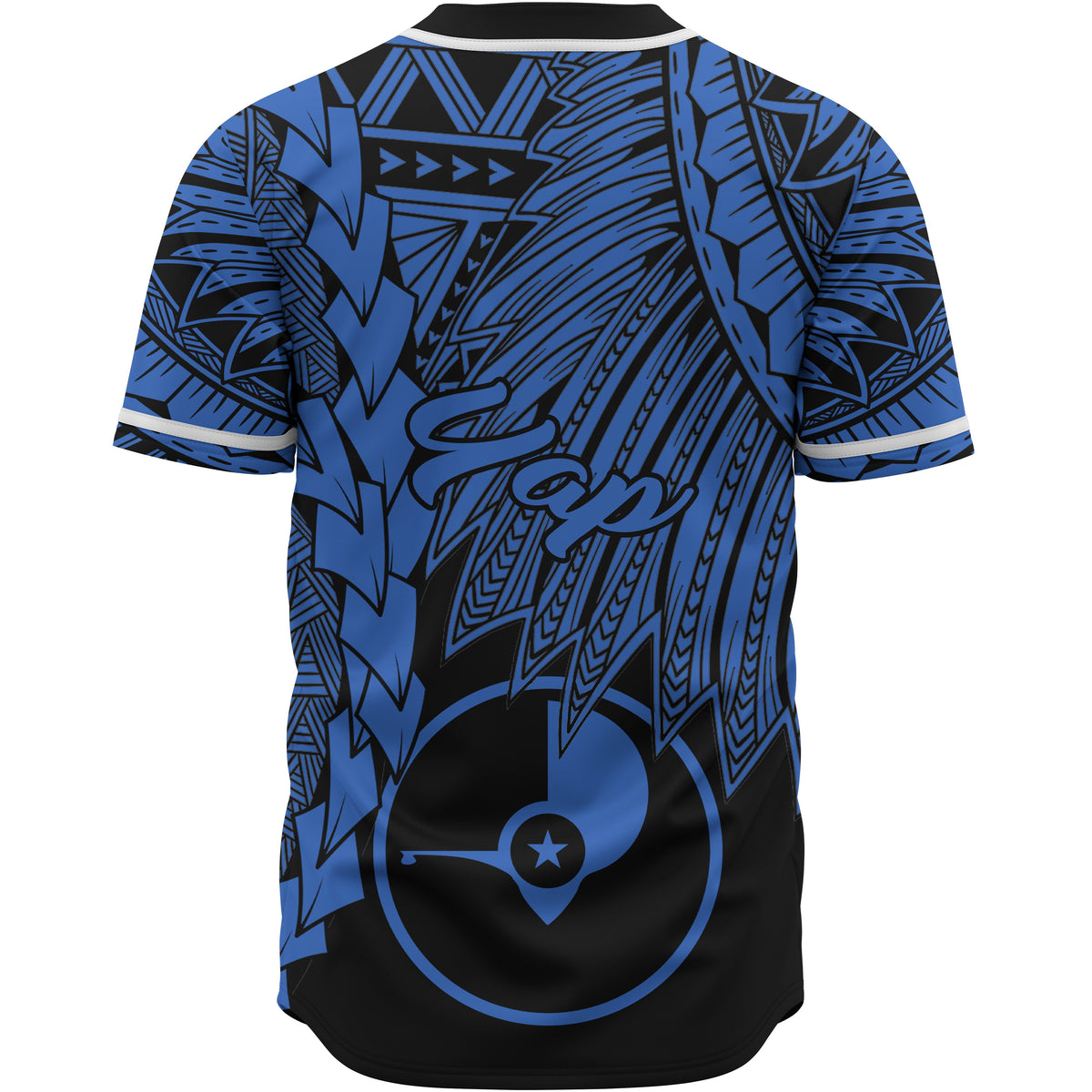 Yap Polynesian Custom Personalised Baseball Shirt - Tribal Wave Tattoo Blue - Polynesian Pride