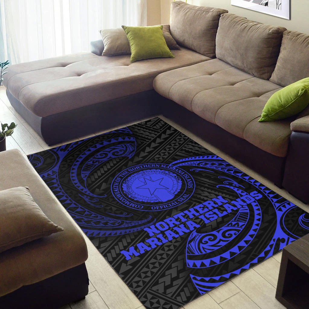 Northern Mariana Islands Polynesian Area Rug - Blue Tribal Wave - Polynesian Pride