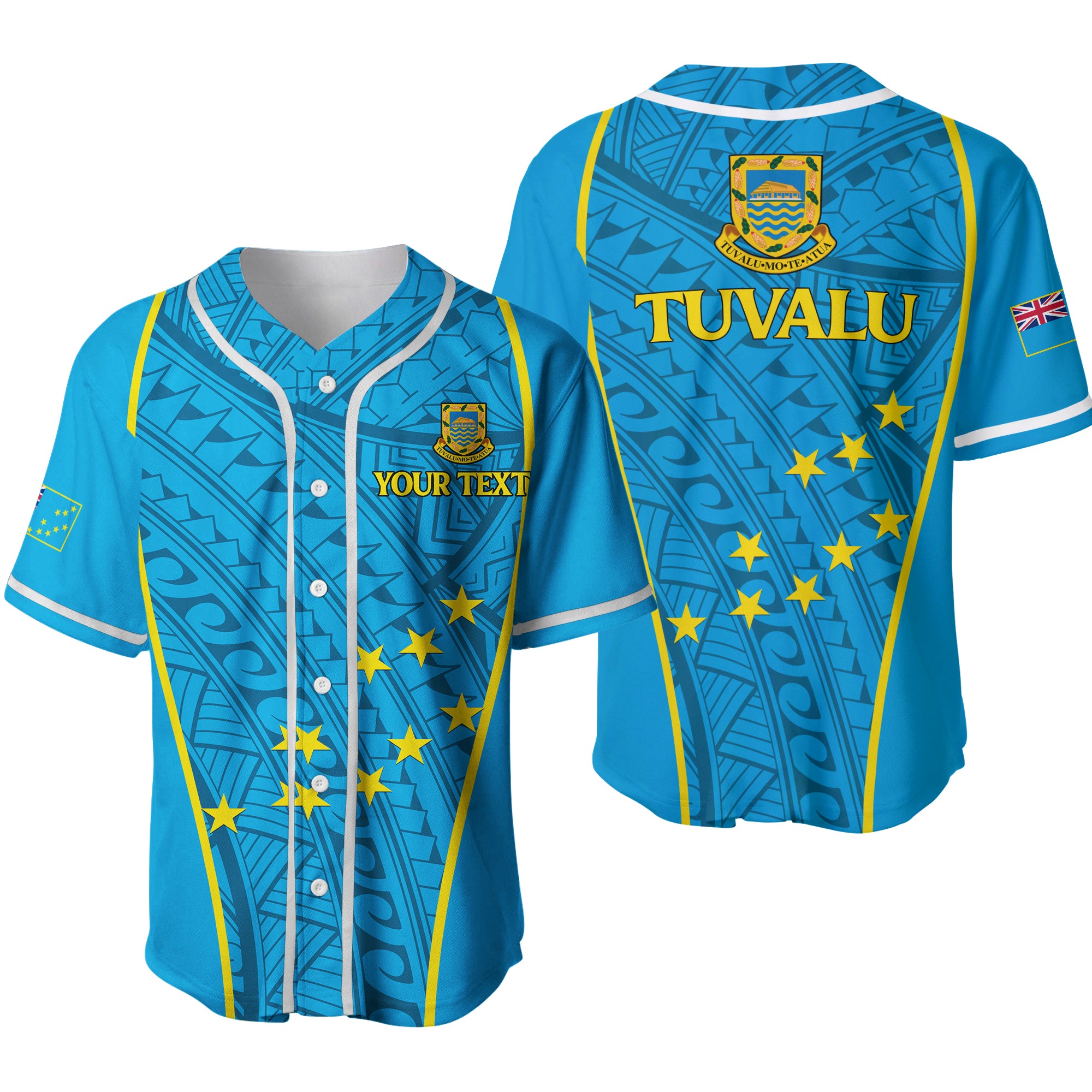 (Custom Personalised)Tuvalu Baseball Jersey - Tribal Pattern - LT12 Blue - Polynesian Pride